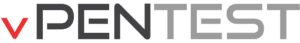 the word 'vpentest' with the v in red, the pen in black, and the test in grey=